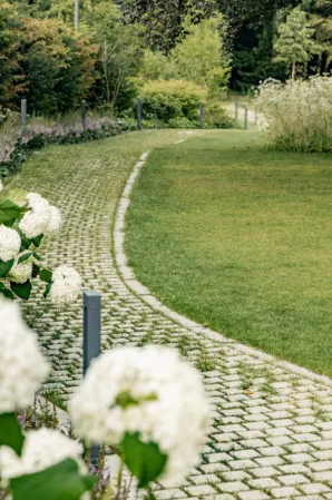 paving with adjacent flower bed
