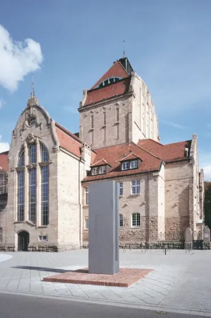 granite artwork at the church square