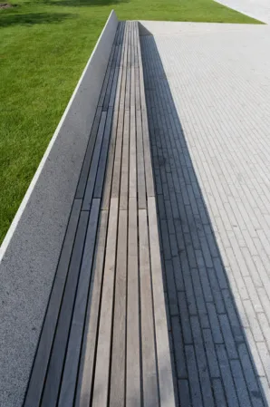 bench made from a combination of wood and granite