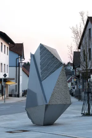 Artwork made of granite with various surface finishes.