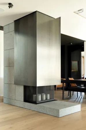 Cladding of a fireplace made from granite