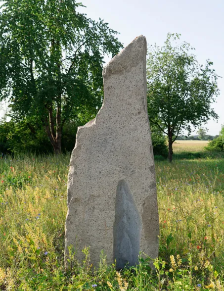 pointed boulder in a natural meadow