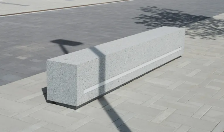bench made of light natural stone with integrated LED strip
