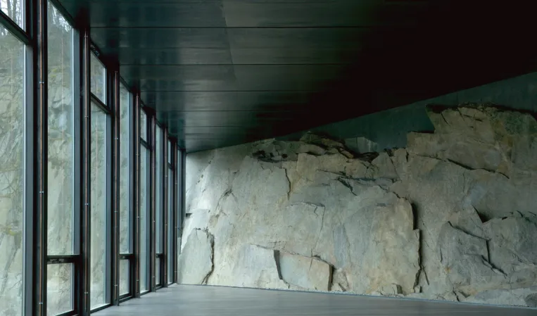exhibition room with visible rocks