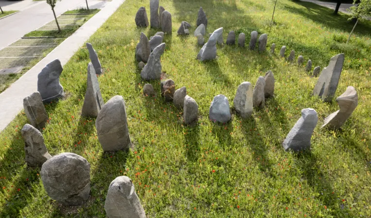 boulders arranged in a circle in a flower meadow