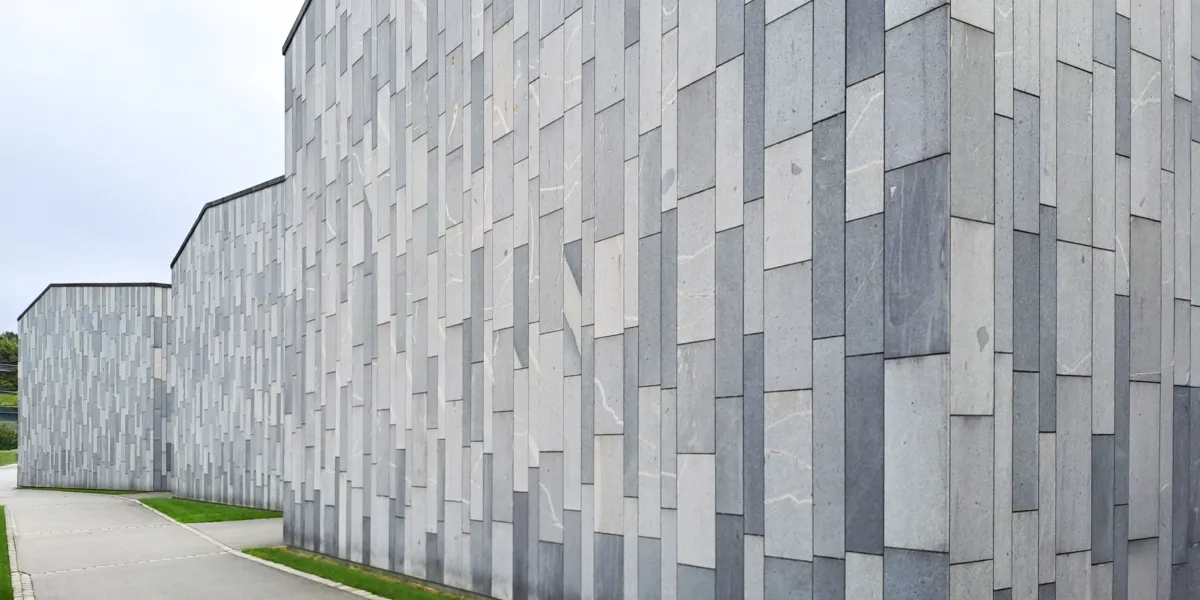natural stone facade made out of three different granites