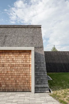 a garage with a post-tensioned granite ceiling integrated in a roof